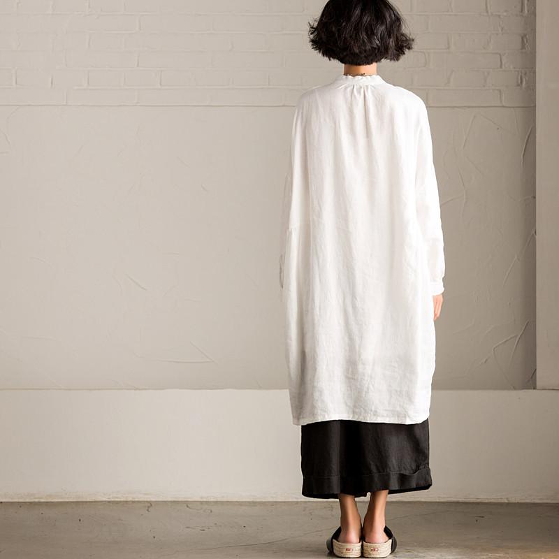 Art Casual Loose Big Size Long Linen Dress Shirt Women Tops C8923A–  FantasyLinen