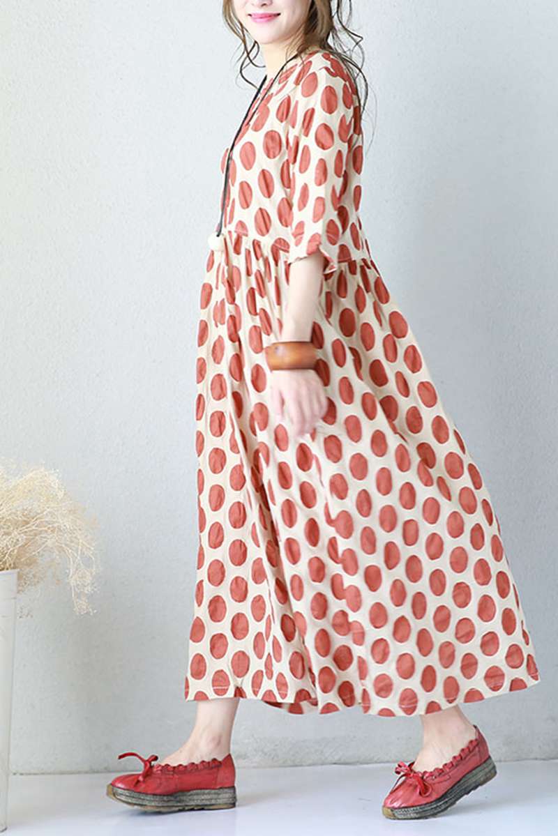 Red Big Points Cotton Summer dresses For Women Q670– FantasyLinen