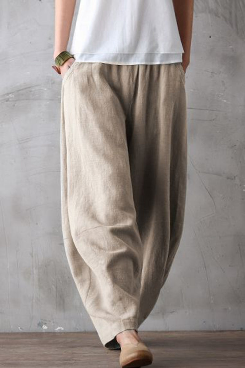 Women's Loose Red Linen Wide-leg Pants Casual Summer Trousers– FantasyLinen