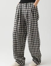 Load image into Gallery viewer, Women&#39;s Linen Casual Loose Plaid Elastic Waist Wide-Leg Pants, Casual Daily Wear
