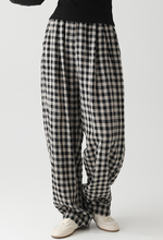 Load image into Gallery viewer, Women&#39;s Linen Casual Loose Plaid Elastic Waist Wide-Leg Pants, Casual Daily Wear
