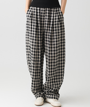 Load image into Gallery viewer, Women&#39;s Linen Casual Loose Plaid Elastic Waist Wide-Leg Pants, Casual Daily Wear
