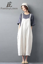 Load image into Gallery viewer, Beige Cotton Linen Casual Loose Overalls Big Pocket Maxi Size Trousers Fashion Jumpsuit

