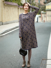 Load image into Gallery viewer, Vintage Loose Blue Sweater Dresses Women Causal Winter Clothes Q81056
