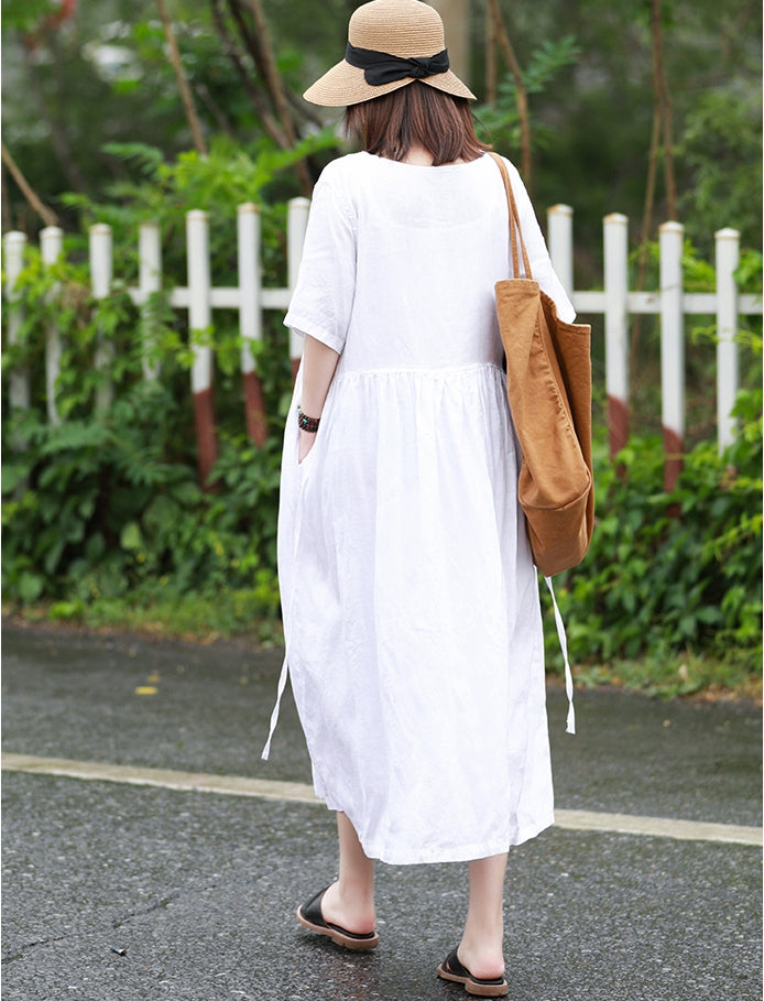 Cute Summer Linen White Dresses Women Loose Cool Outfits Q10068 ...
