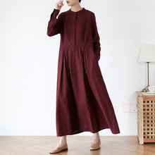 Load image into Gallery viewer, Women&#39;s Stand Collar Long SLeeves Linen Dress
