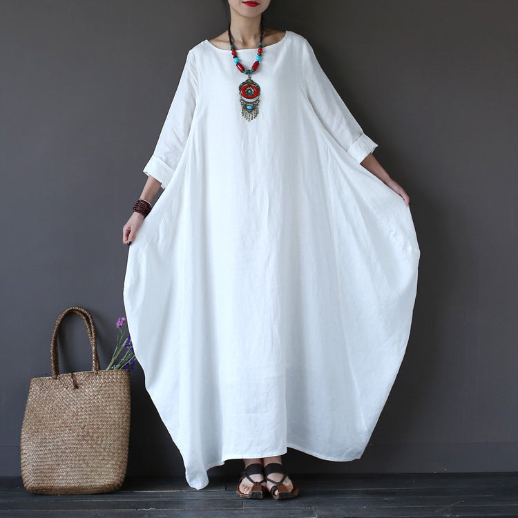 enorm retfærdig Tæt White Bat Sleeve Causel Long Dress Plus Size Oversize Women Clothes 16–  FantasyLinen