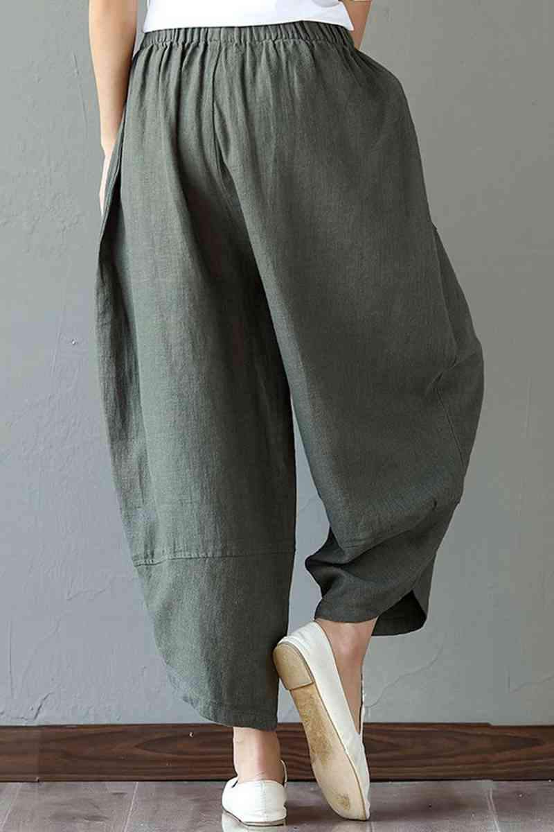 Women's Patchwork Wide Leg Linen Pants Trousers with Big Pockets–  FantasyLinen