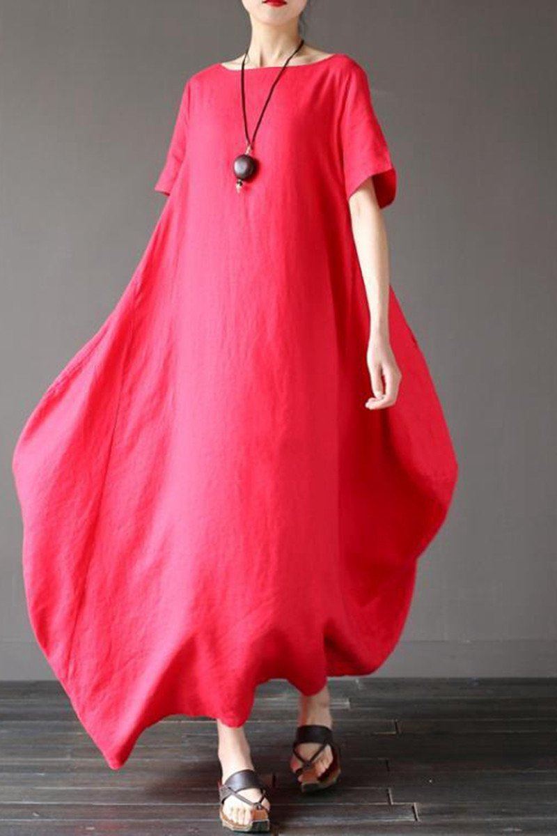 Red Casual Linen Plus Size Summer Maxi Dresses 1640 Fantasylinen