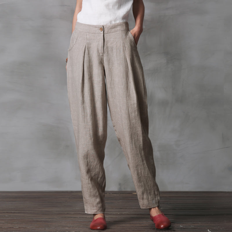 Women High Waist Cotton Linen Trousers Ladies Casual Baggy Wide Leg Bottom  Pants | eBay