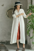 Load image into Gallery viewer, Fashion Embroidery Linen Long White Coat For Women C1791
