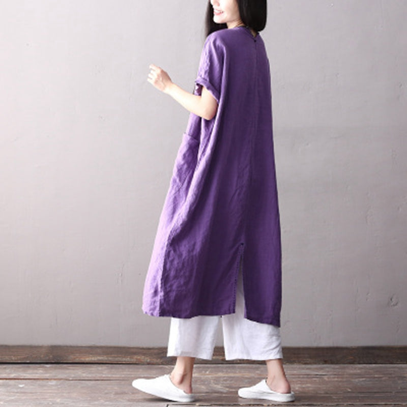 Fashion Cotton Linen Maxi Dresses Women Loose Clothes Q2062