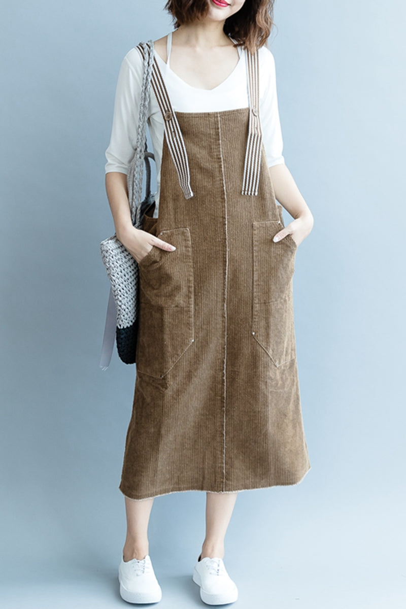 Corduroy overall dress knee length best sale