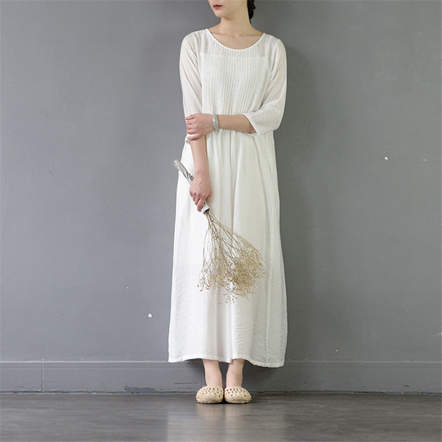 Spring Silk Cotton Dress Casual A Line Maxi Dress FantasyLinen