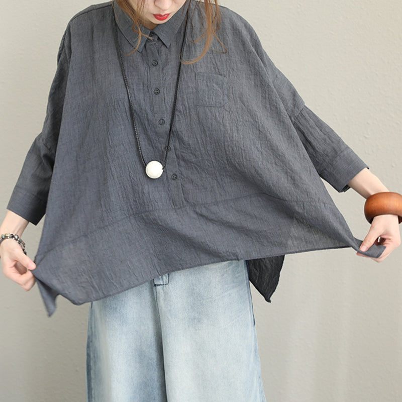 Loose Casual Cotton Shirt Women Blouse For Autumn Q1357– FantasyLinen